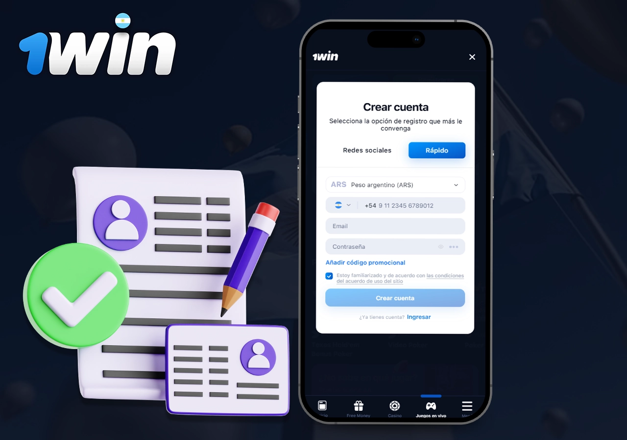 Información sobre cómo registrarse en la aplicación móvil 1Win